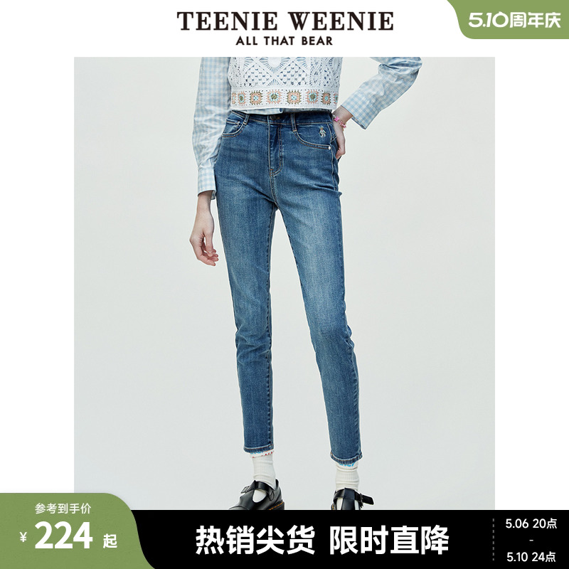 TeenieWeenie小熊夏牛仔裤长裤黑色小脚裤铅笔裤修身裤子女士