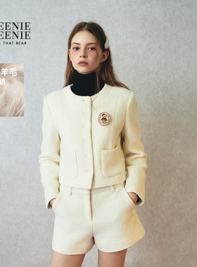 TEENIEWEENIE bearnova25冬季新款女装圈圈纱毛呢优雅外套