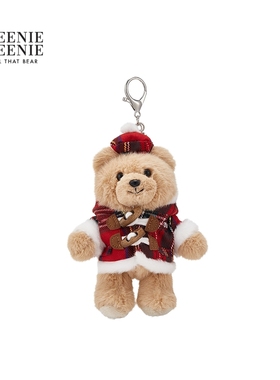 TEENIEWEENIE bearnova25冬季新款牛角扣格纹大衣英伦风小熊挂件