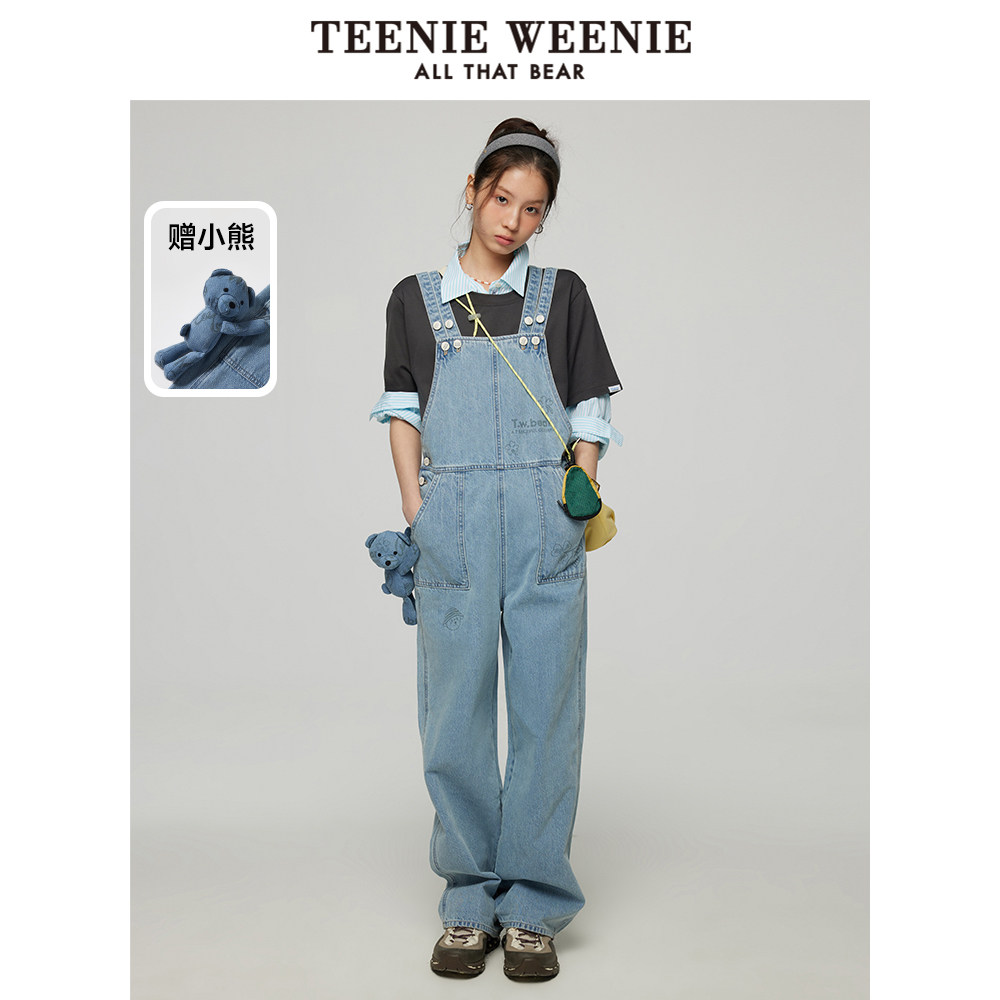 TeenieWeenie小熊女装背带裤春夏款复古学院时尚牛仔长裤