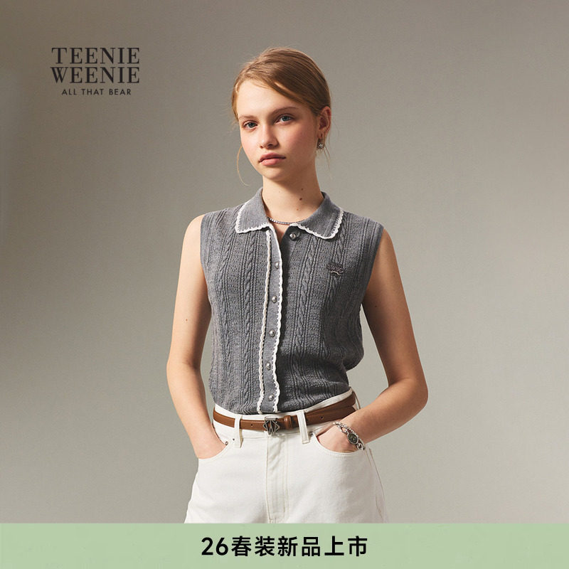 TeenieWeenie小熊女毛衣26春季新品甜美时尚蕾丝拼接无