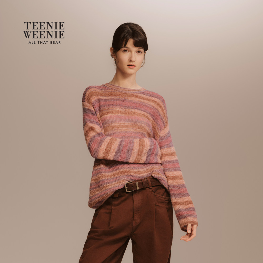 TeenieWeenie小熊女装毛针织衫26春夏款时尚舒适圆领条纹套头毛衣