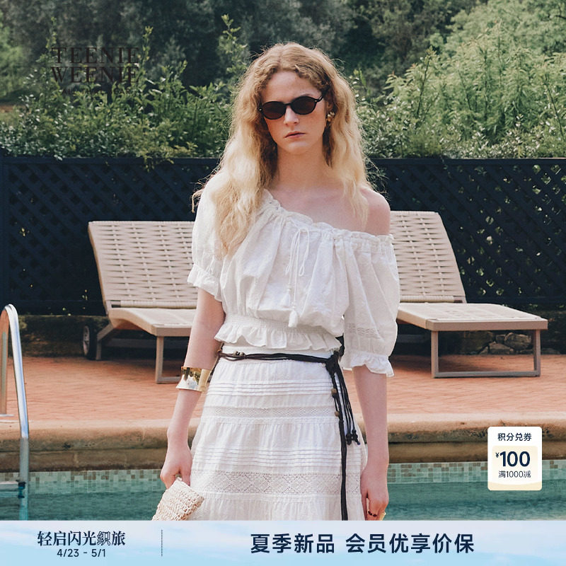 TeenieWeenie小熊女装衬衫26夏季新款时尚个性蕾丝点缀刺绣雪纺衫