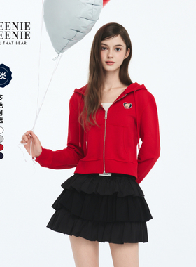 TEENIEWEENIE bearnova26春季新款女装爱心小熊刺绣短款连帽卫衣