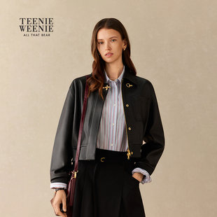 【T.W.R.C】TeenieWeenie小熊女装26春季新款飞机扣短款皮衣twrc