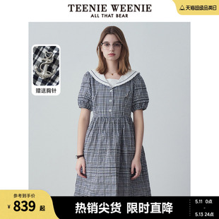 TeenieWeenie小熊2024年夏季 女 娃娃领连衣裙格纹裙蓬蓬裙时尚 新款