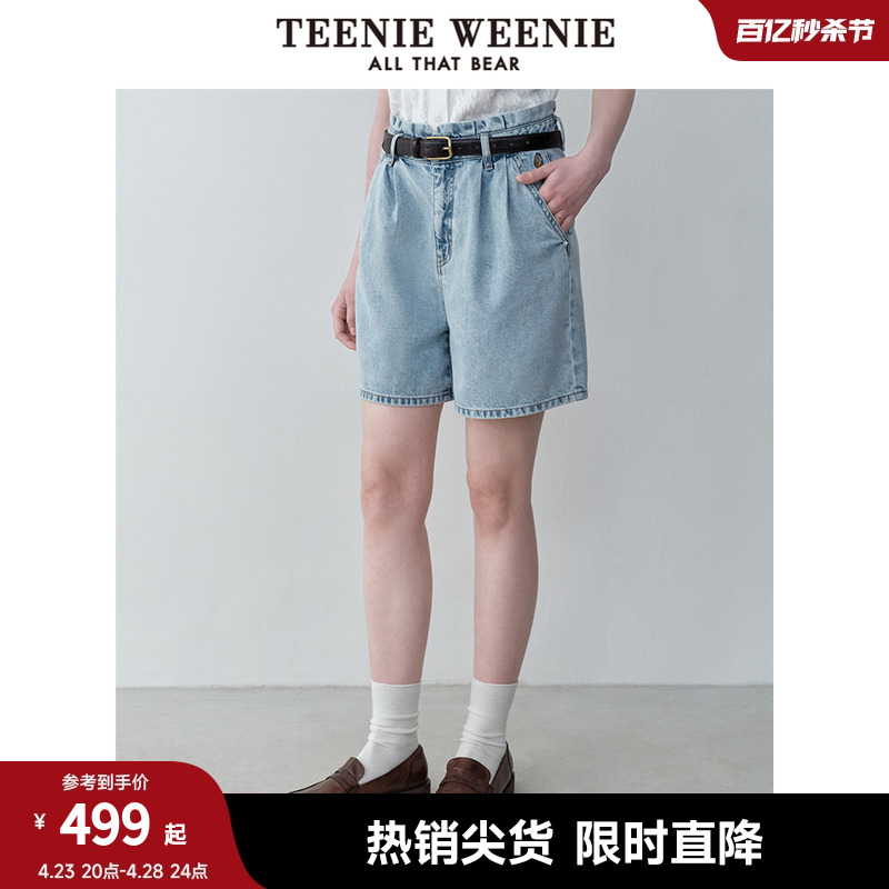 TeenieWeenie小熊女装2024夏装新款高腰牛仔短裤宽松A字牛仔