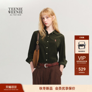 TeenieWeenie小熊全棉衬衫女26秋冬款休闲通勤复古学院灯芯绒衬衣