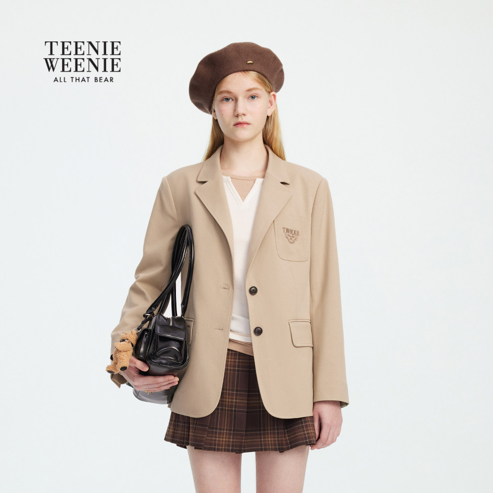 TeenieWeenie小熊女装外套2025秋季新款简约翻领高智