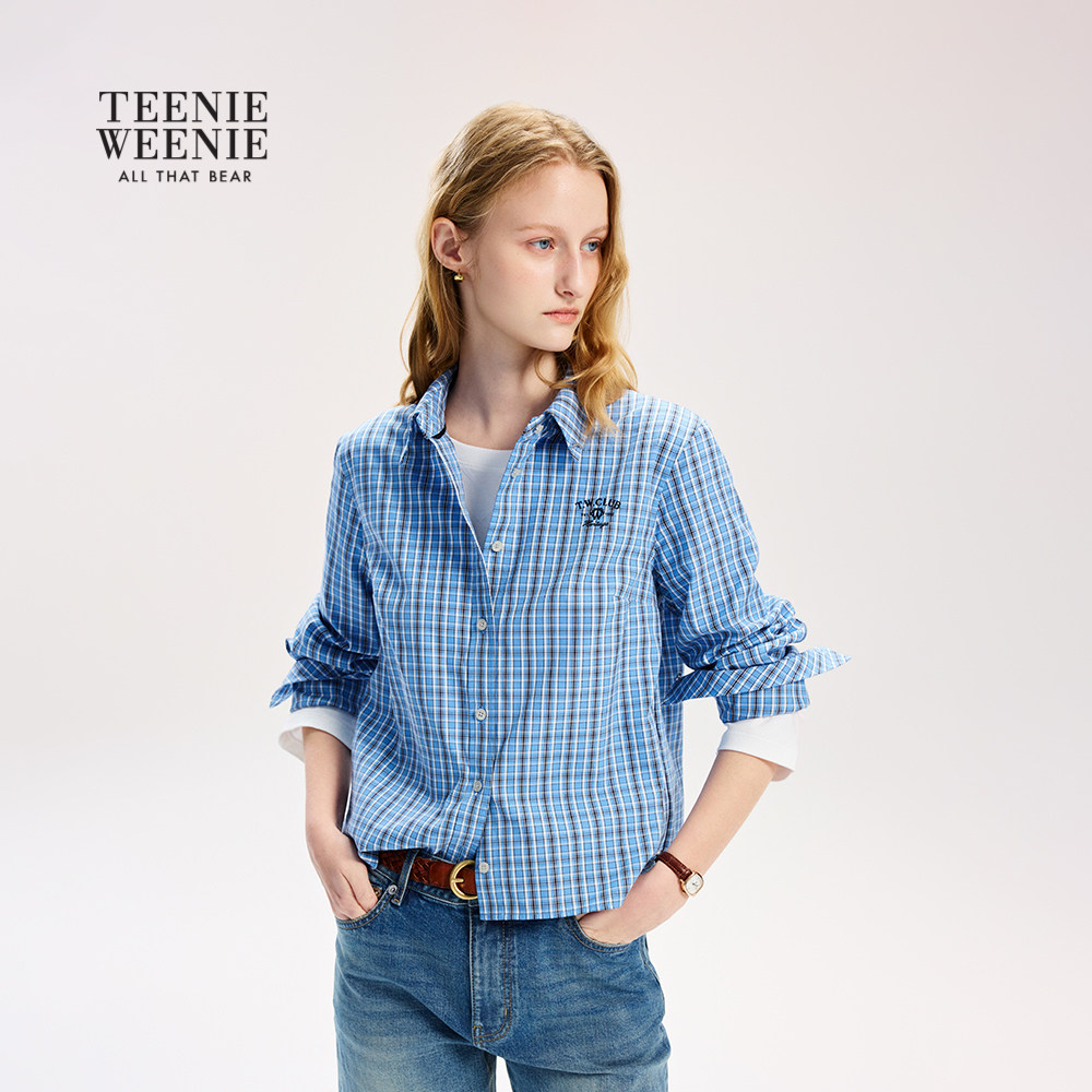 TeenieWeenie小熊女装衬衫26春季新款复古学院风时髦短款格子衬衣