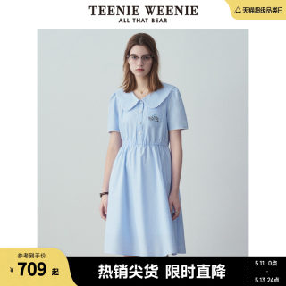 TeenieWeenie小熊2024年夏季新款娃娃领连衣裙蓬蓬裙时尚清新女裙