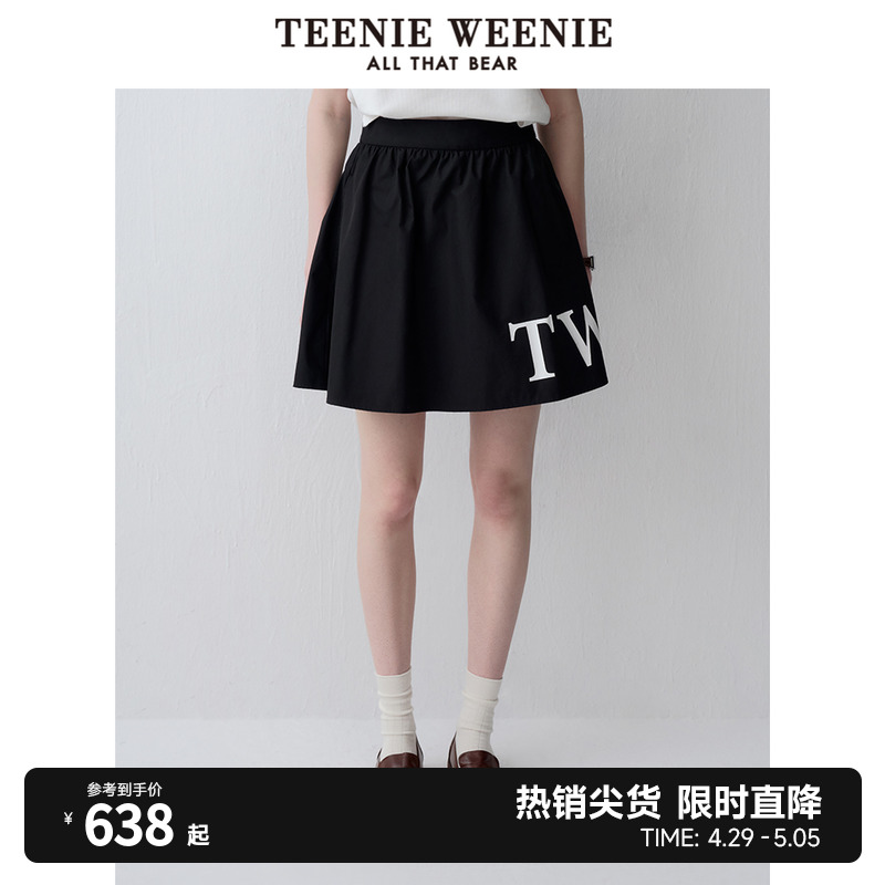 TeenieWeenie小熊女装2024新款夏装休闲风A字高腰短裙碎褶半