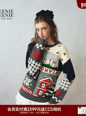 TEENIEWEENIE bearnova25冬新款女装节日氛围感重工嵌花圆领毛衣