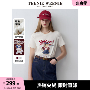 T恤衫 TeenieWeenie小熊女装 学院风印花宽松圆领短袖 夏季 2024新款