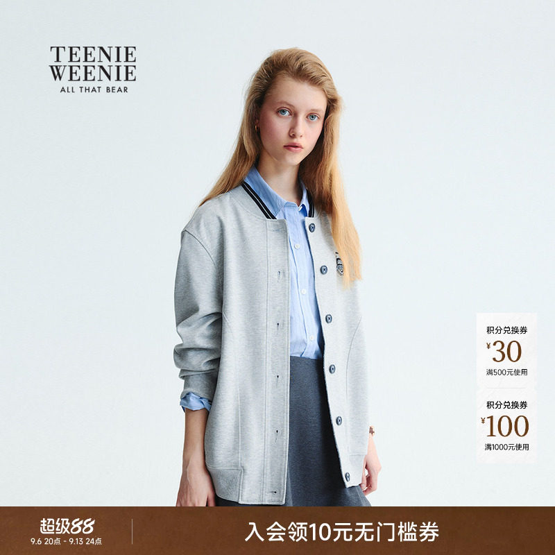 TeenieWeenie小熊女装春秋季学院风徽章刺绣棒球领开衫卫衣外套