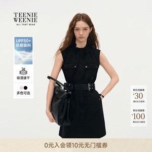 【防晒】TeenieWeenie小熊女装26夏休闲通勤感褶边立领无袖连衣裙