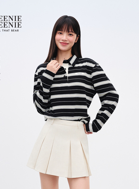 TEENIEWEENIE bearnova2025年秋季新款女装气质学院POLO领条纹T恤