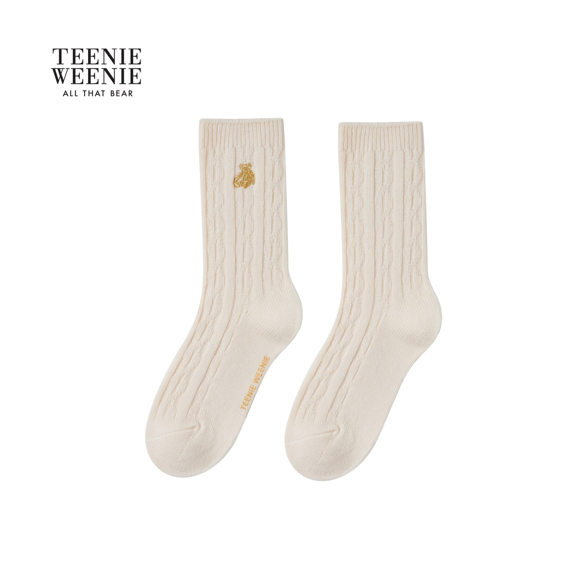 【赵露思同款】TeenieWeenie小熊女柔软舒适羊毛混纺绞花中筒袜子