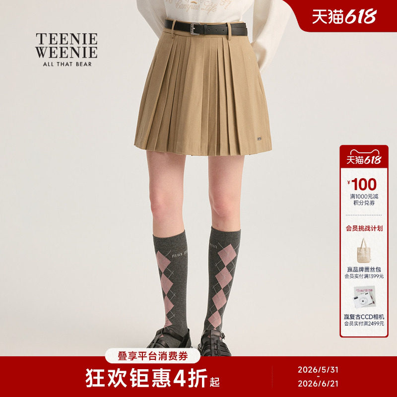 TeenieWeenie小熊女装春秋季优雅时尚学院风短款半身裙A字百褶裙