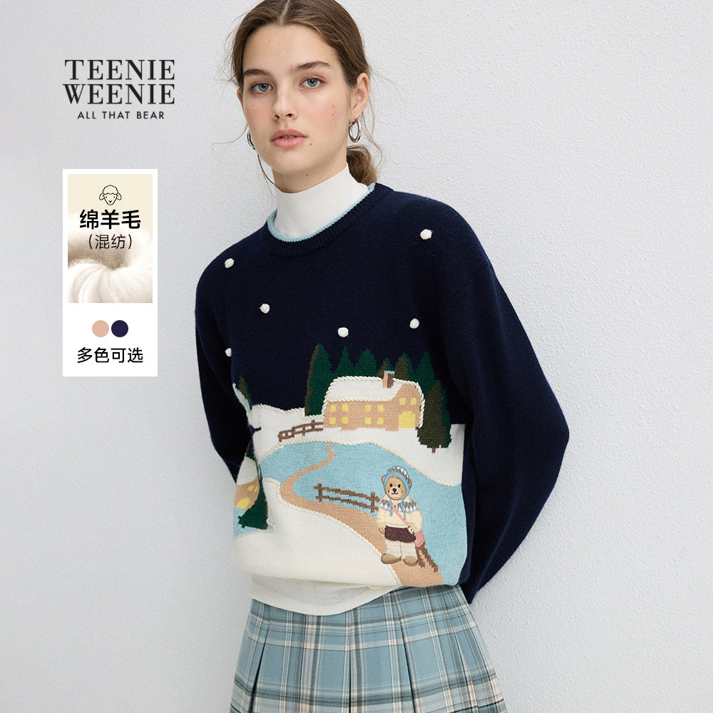 TeenieWeenie小熊女装绵羊毛针织衫2025冬季新款时尚