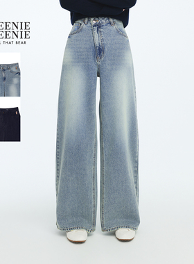 TEENIEWEENIE bearnova26年春季新款女装不对称斜门襟牛仔阔腿裤