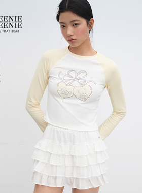 TEENIEWEENIE bearnova2025年秋季新款女装时髦撞色插肩袖印花T恤