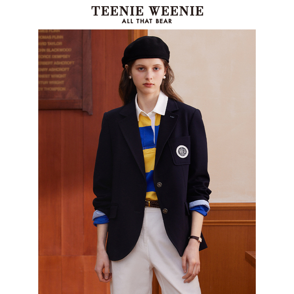 TeenieWeenie小熊女装西装2025秋季新款学院休闲宽松质感刺绣外套