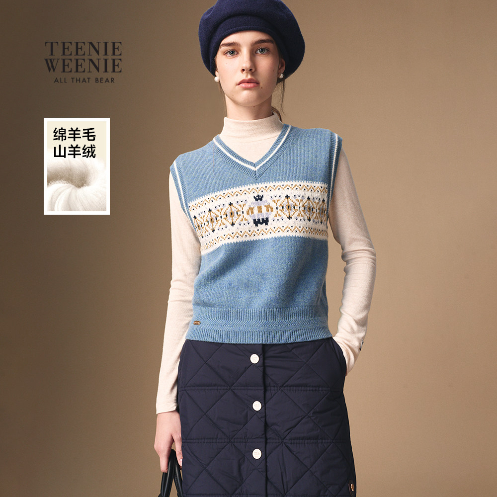 TeenieWeenie小熊女装毛针织衫25冬季复古V领费尔岛提