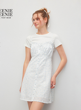 TEENIEWEENIE bearnova秋季新款法式少女吊带连衣裙白色花边短裙