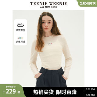 TeenieWeenie小熊2024新款春装肌理感圆领长袖T恤木耳边打底衫女