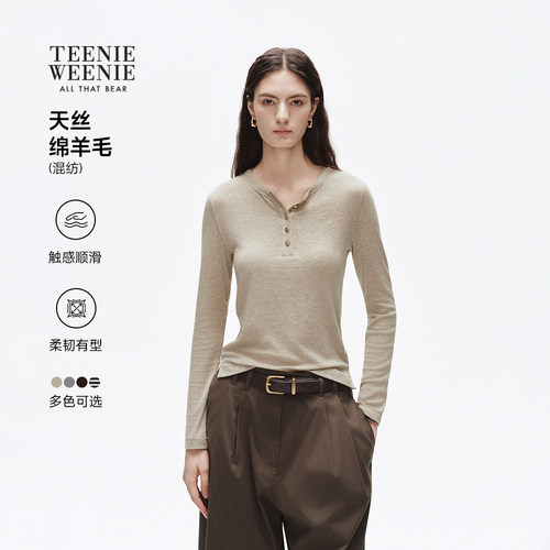 小熊女装T恤休闲亨利领打底衫