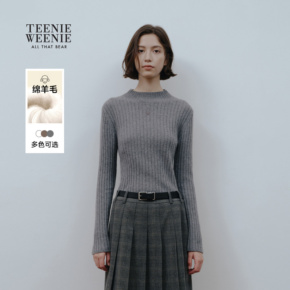 TeenieWeenie小熊女装毛针织衫2025冬季新款时尚优雅气质中领毛衣