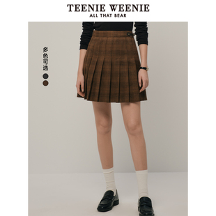 TeenieWeenie小熊秋季 简约复古时髦百褶裙A字裙学院风短裙半身裙