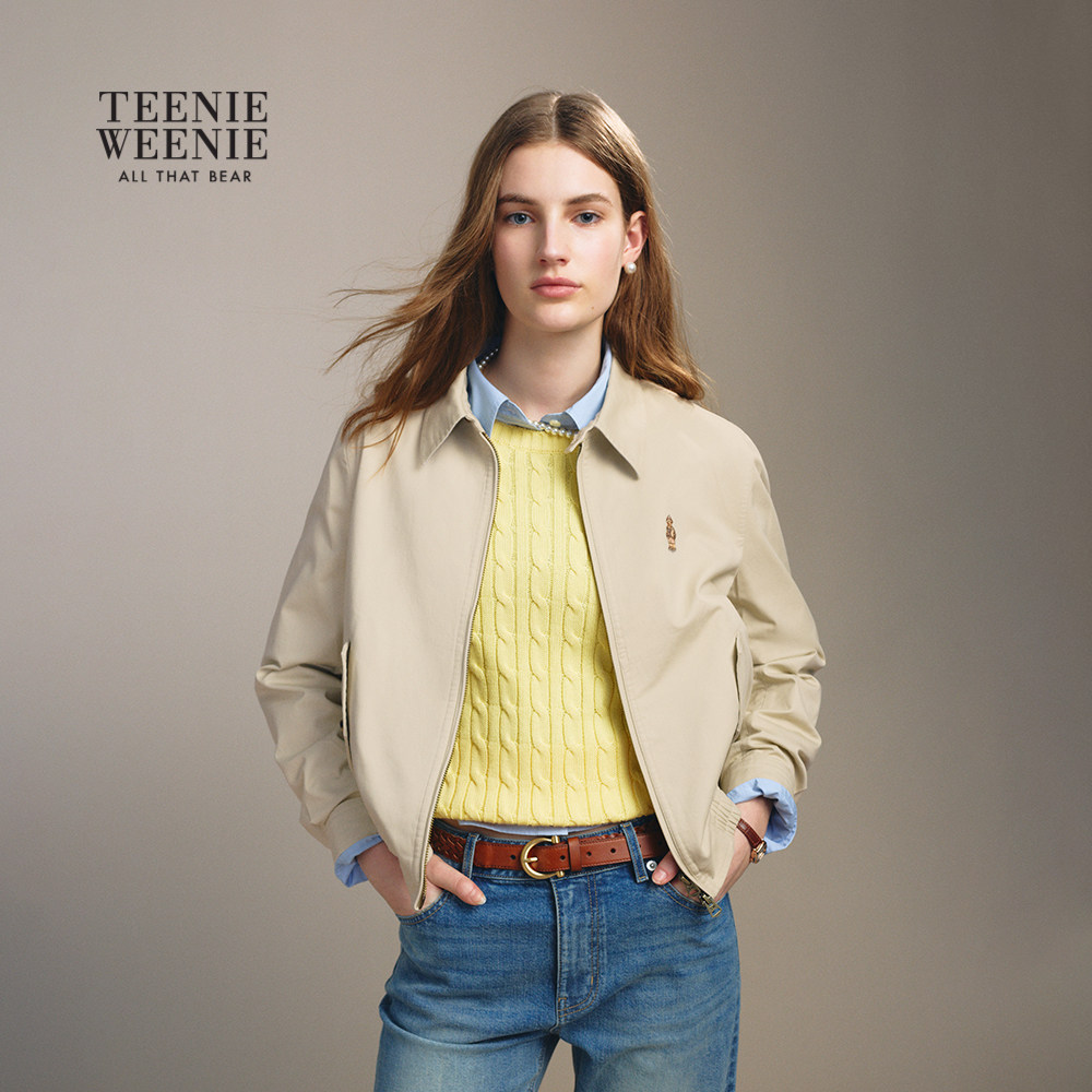 TeenieWeenie小熊女装外套26年春季新款宽松舒适复古洗水翻领上衣