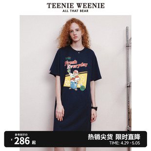 中长款 宽松圆领短袖 T恤连衣裙女 TeenieWeenie小熊夏季