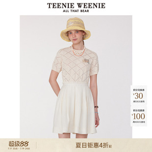 TeenieWeenie小熊女装米白色连衣裙夏季法式优雅气质风针织拼接裙