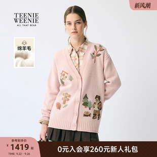 TeenieWeenie小熊女裝 2025秋季 重工提花田園復古V領開衫 毛針織衫