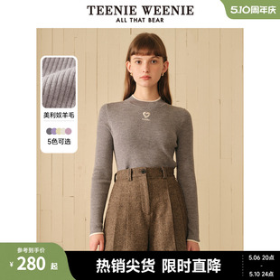 灰色半高领美利奴羊毛针织毛衣多巴胺打底衫 TeenieWeenie小熊春装