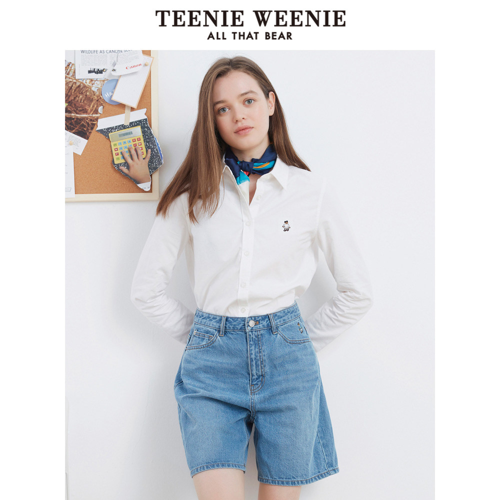 TeenieWeenie小熊衬衫女长袖白设计感小众上衣2020春秋装新款
