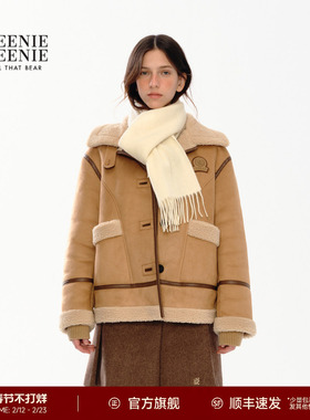 TeenieWeenie小熊女装秋冬复古酷飒仿麂皮驼色毛绒立领保暖外套