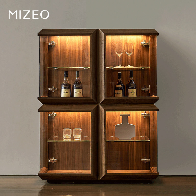 MIZEO 米卓/北美黑胡桃木酒柜 意式轻奢中古风实木餐厅玻璃储物柜