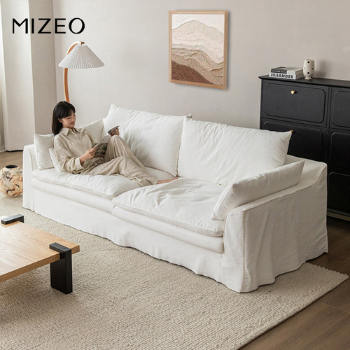 MIZEO 米卓/可全拆洗棉麻沙发法式中古自然亚麻白沙发小户型客厅