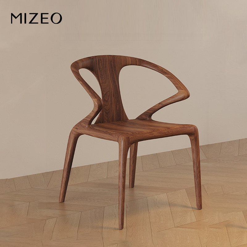 MIZEO米卓/北美黑胡桃木中古风实木餐椅现代简约中式餐厅倩臂餐椅