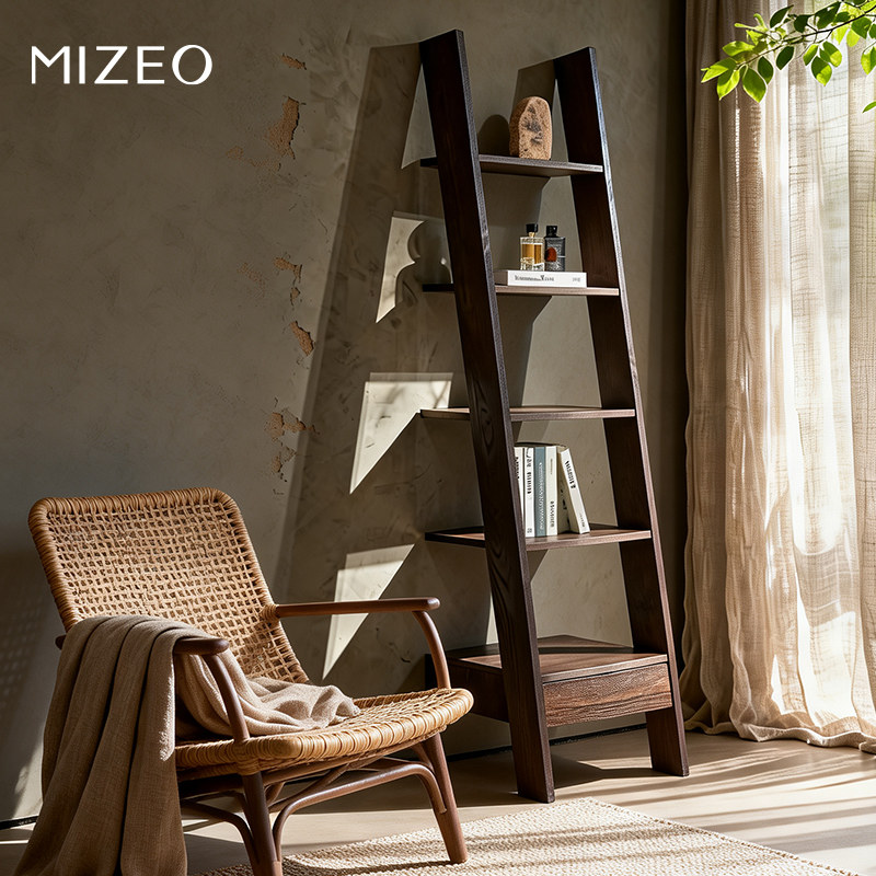 MIZEO 米卓/木制书架置物架 设计师艺术装饰架 中古简约梯形花架