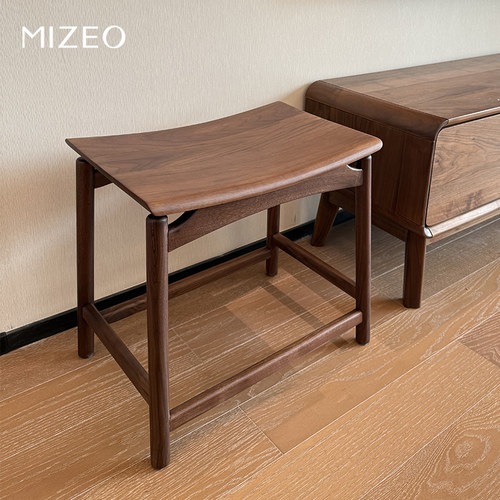 MIZEO 米卓/北美黑胡桃木中古茶凳客厅家用茶台茶室小凳子元宝凳