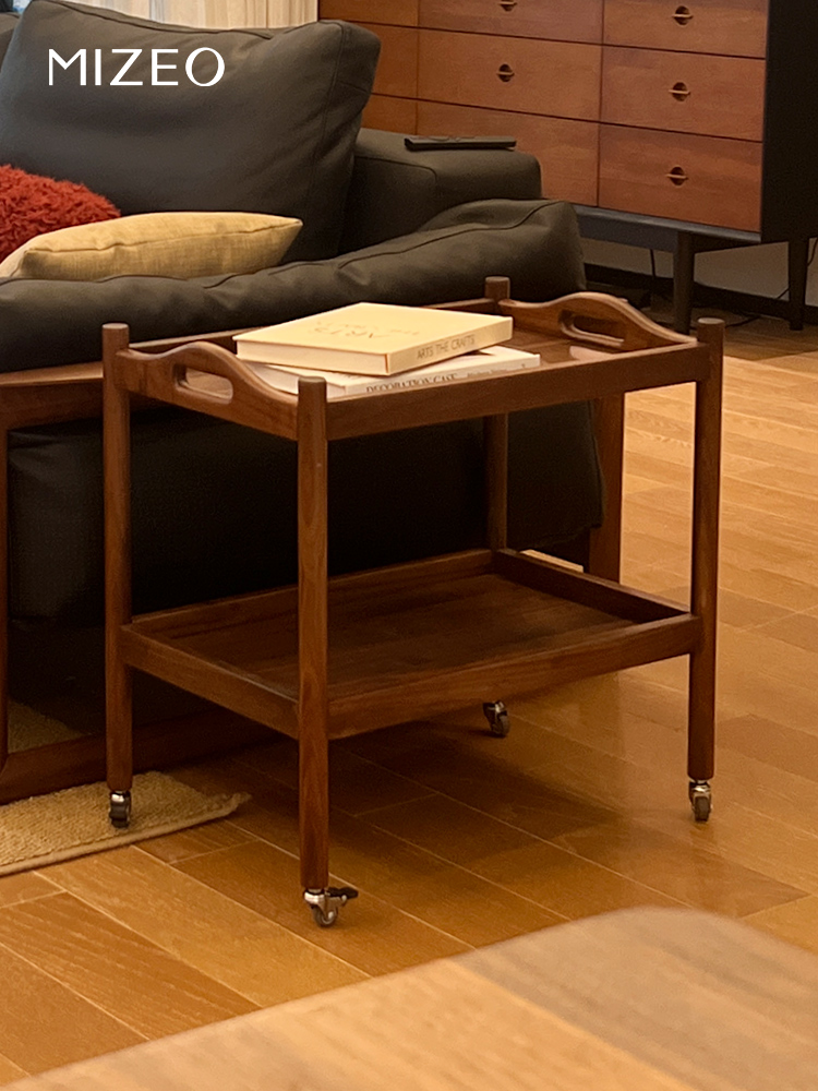 Mizeo Mizhuo/北美黑胡桃古色古香茶柜多功能实木移动手推车边桌