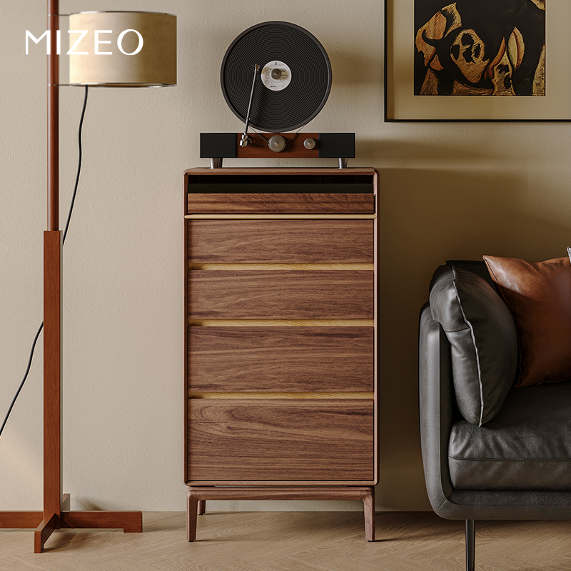 MIZEO 米卓 /北美黑胡桃木中古风斗柜客厅简约收纳柜储物柜抽屉柜