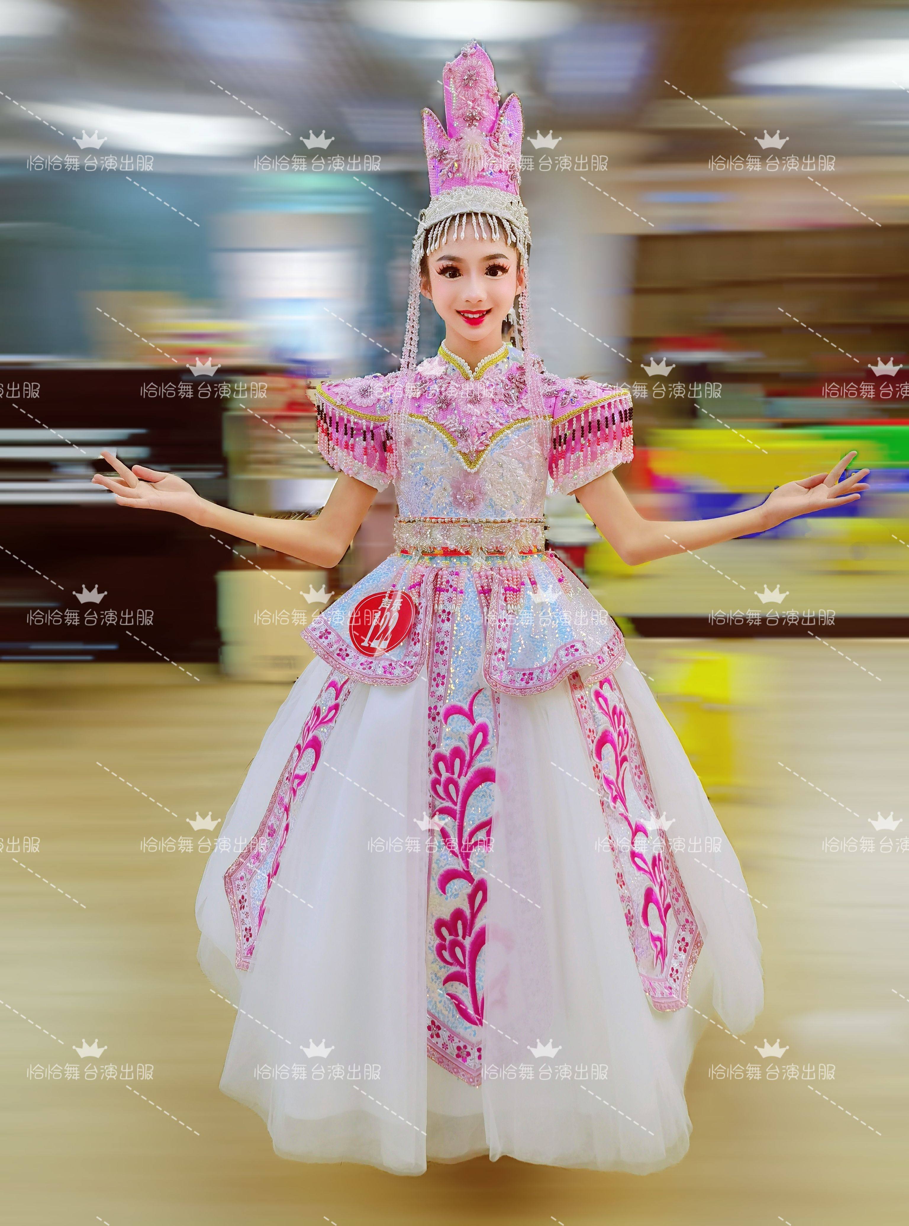 快乐阳光少数民族蒙古族演出服女童独唱走秀舞蹈服艺考舞台表演服