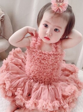法国q.cutians女儿童宝宝连衣tutu裙子 公主蓬蓬纱周岁生日礼物服
