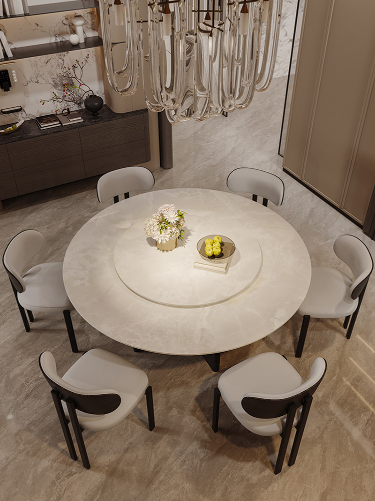 进口大理石天然奢石米兰白玉圆形餐桌椅组合简约现代高级家用圆桌,住宅家具,大理石餐桌,淘宝优惠券,粉丝福利购,淘宝优惠卷